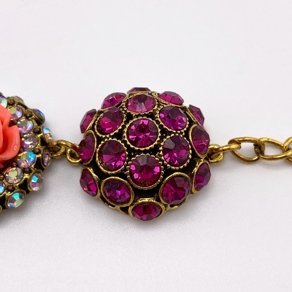Gold Tone Rhinestone Floral Bracelet - Picture 7 of 10